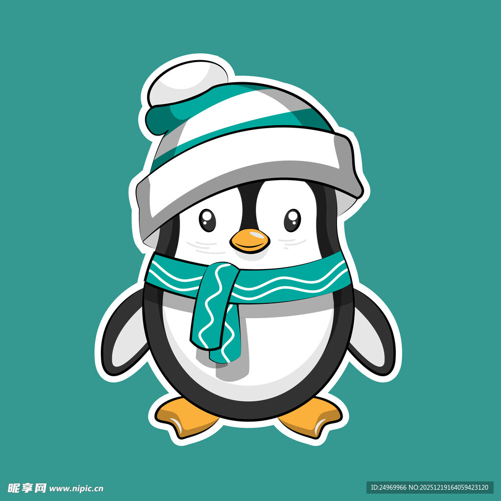 戴帽围巾的可爱小企鹅