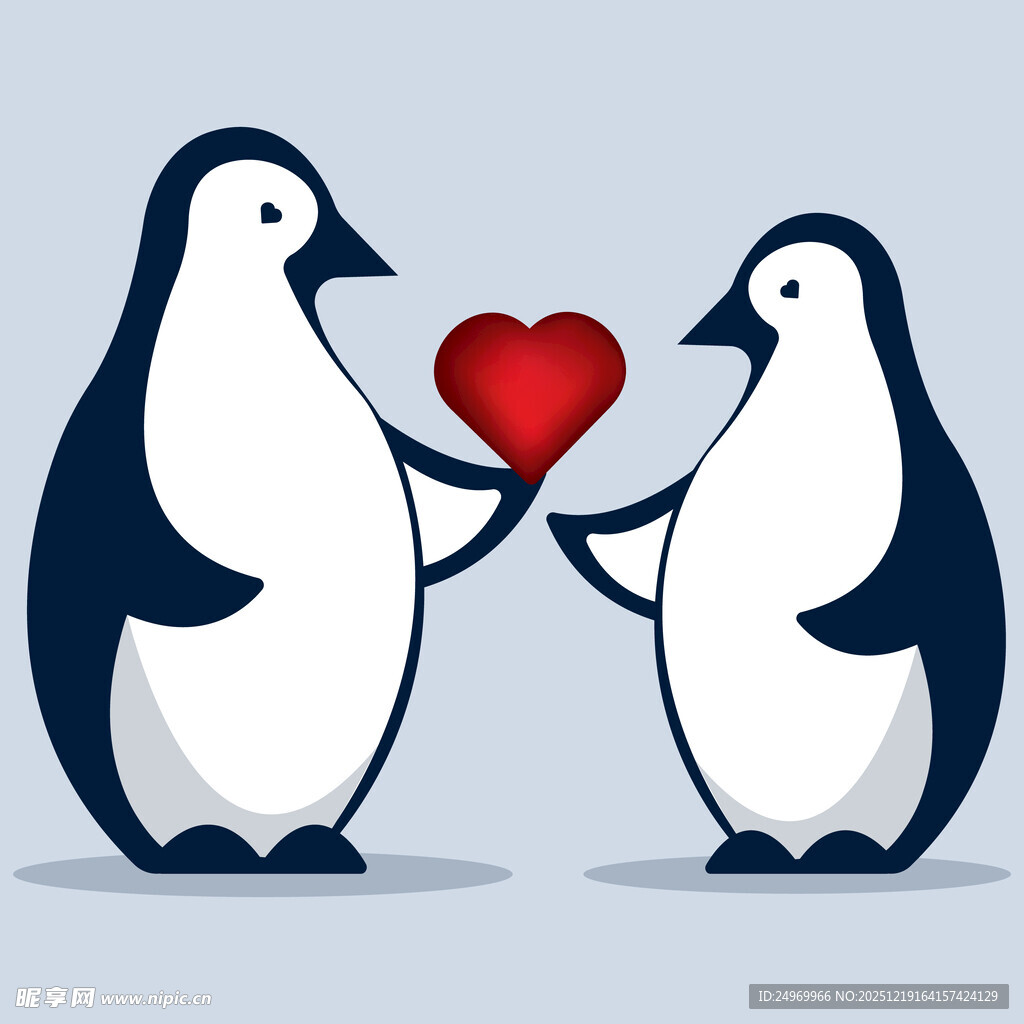 企鹅情侣手捧爱心