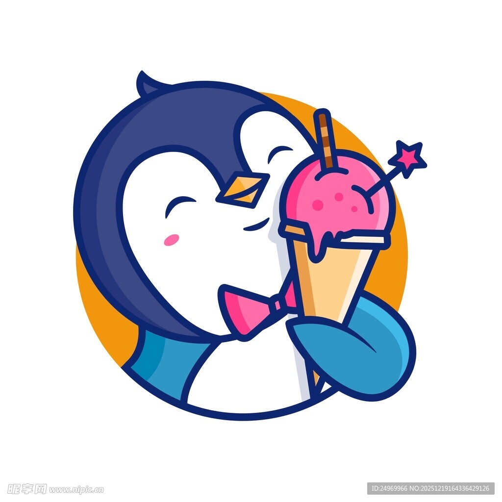 可爱企鹅享用美味冰淇淋