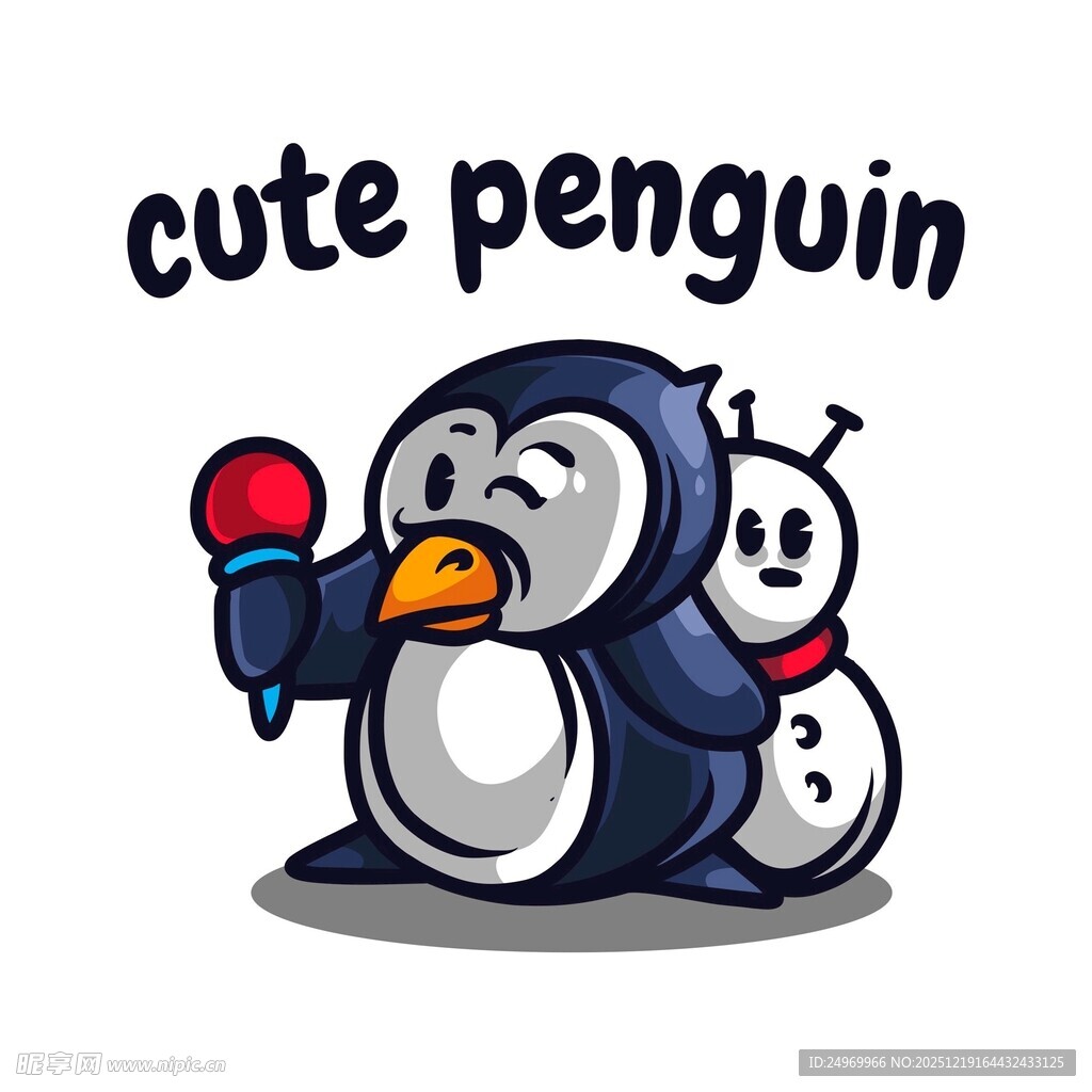 可爱企鹅手持话筒唱歌