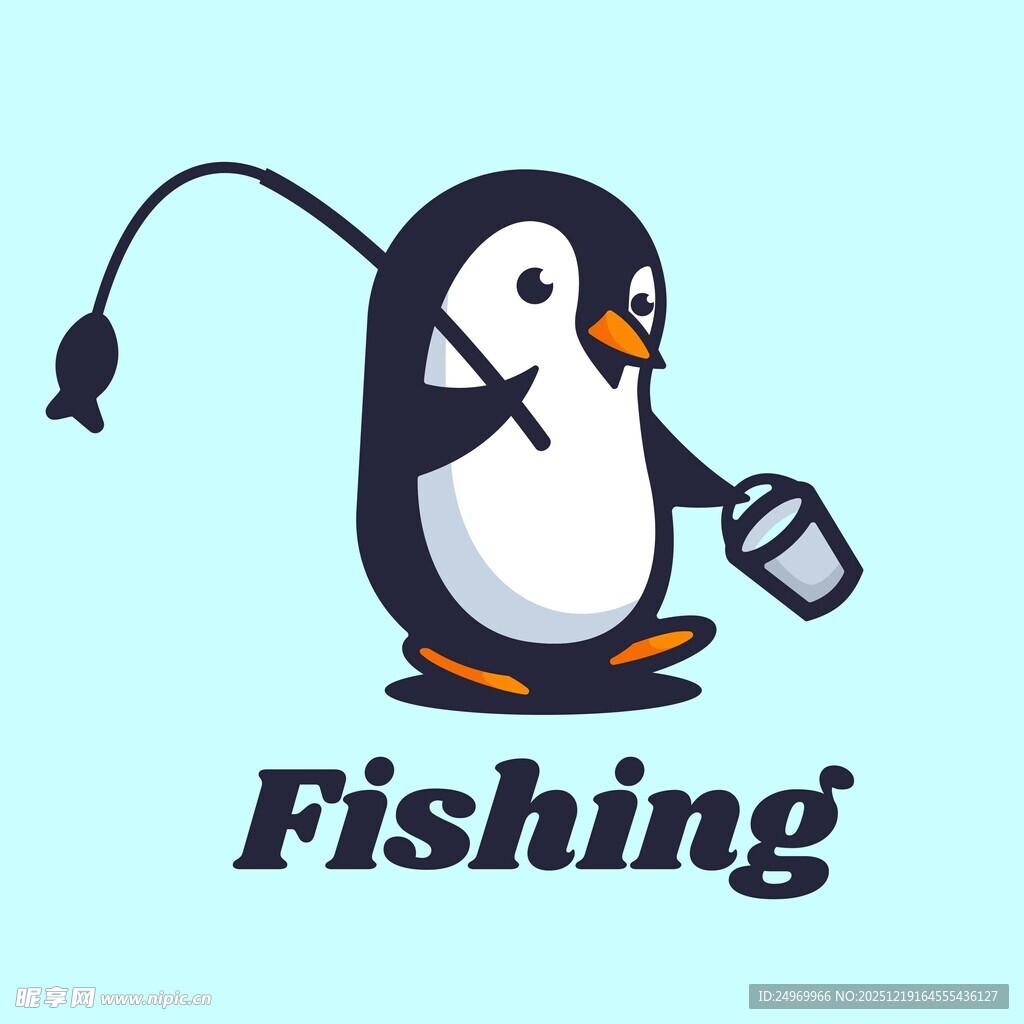 企鹅钓鱼趣味插画