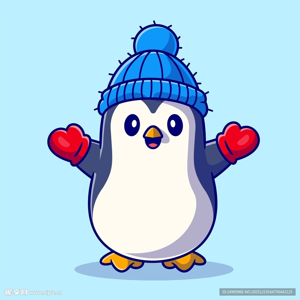 可爱戴帽企鹅张开双手