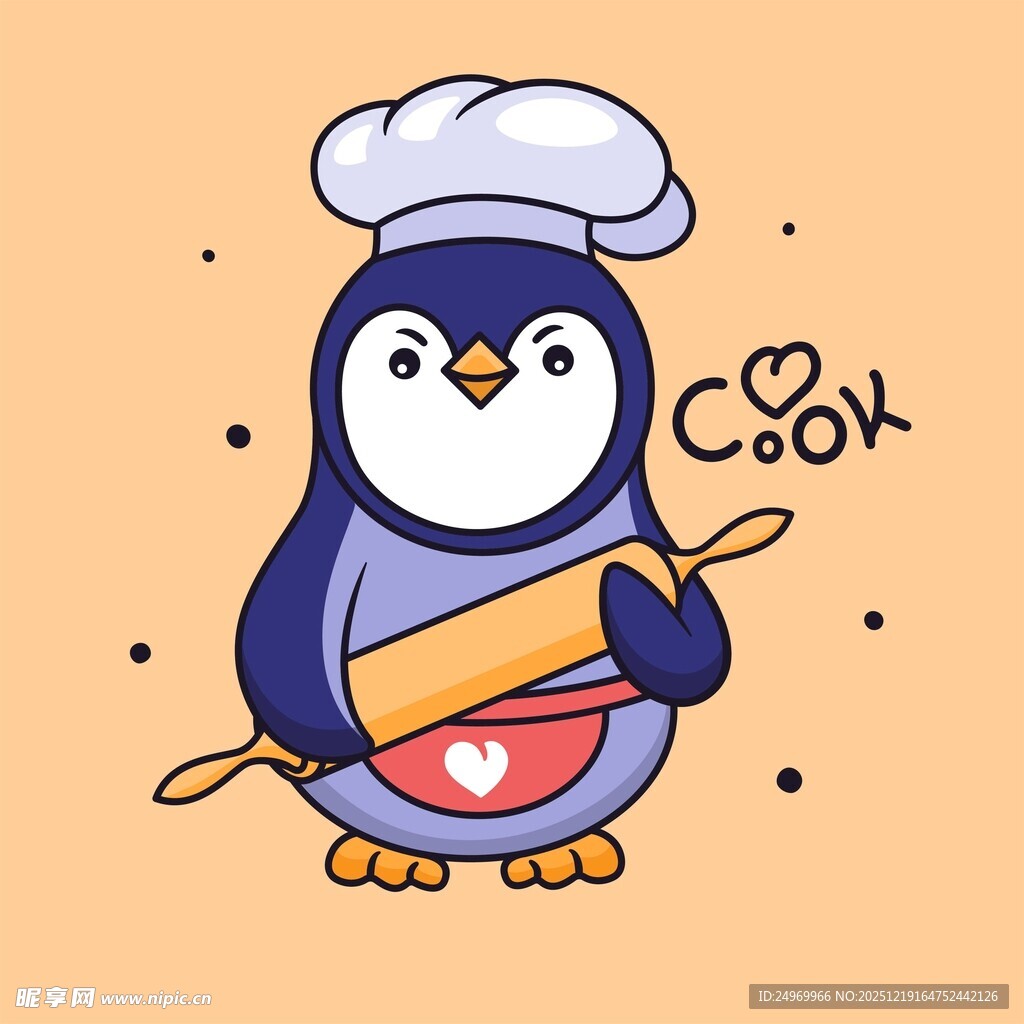 可爱企鹅厨师形象插画