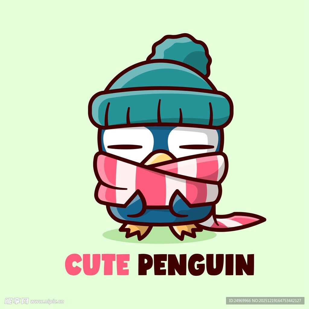 可爱戴帽围巾小企鹅