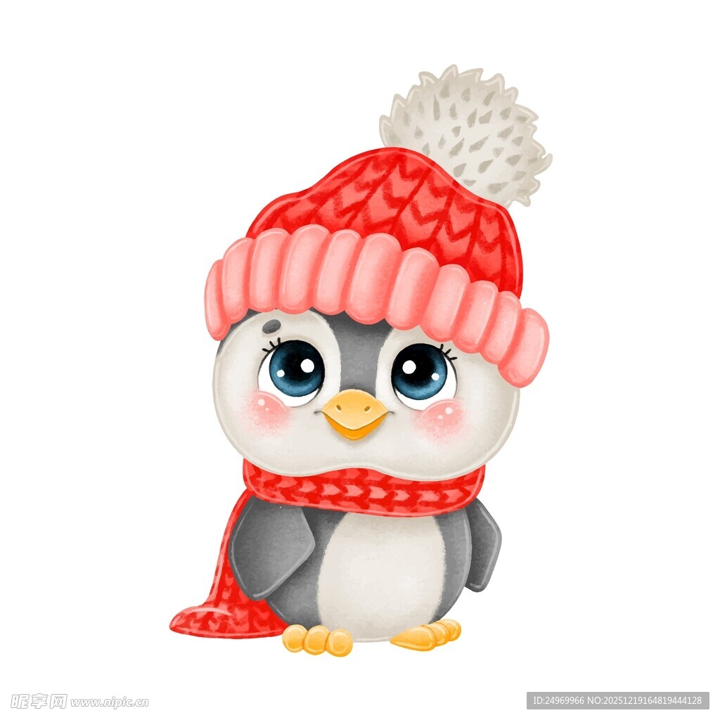 戴帽围巾的可爱小企鹅