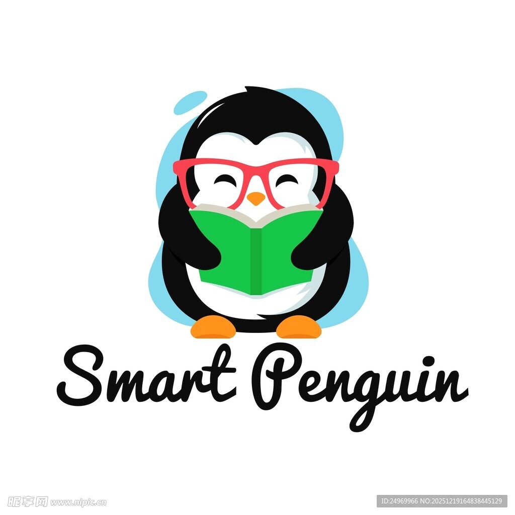 戴眼镜读书的智能企鹅