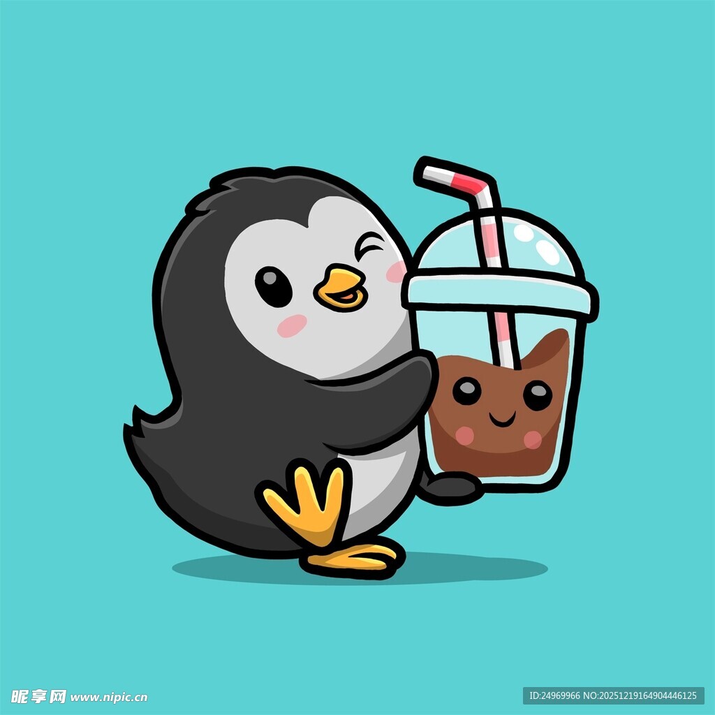 企鹅手持奶茶超可爱