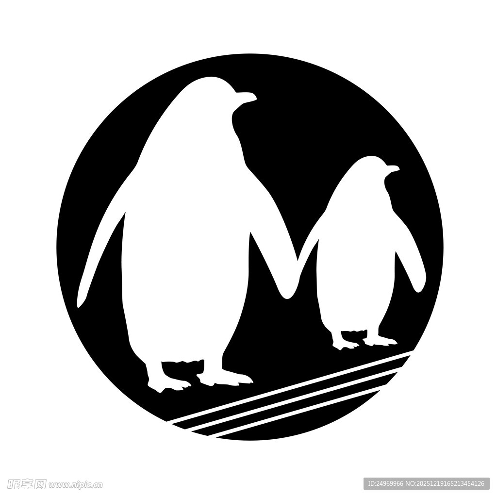 企鹅母子剪影图案