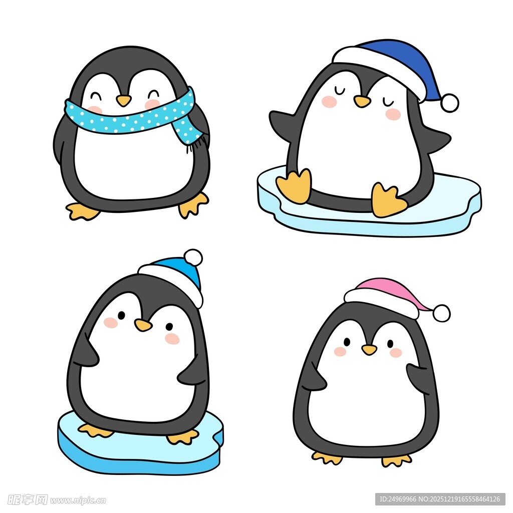 可爱企鹅冬日造型插画