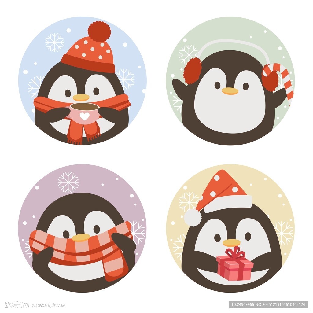 可爱企鹅圣诞主题插画