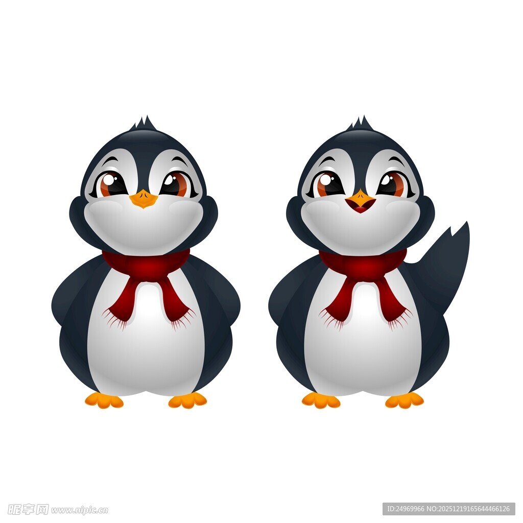 两只可爱企鹅卡通形象