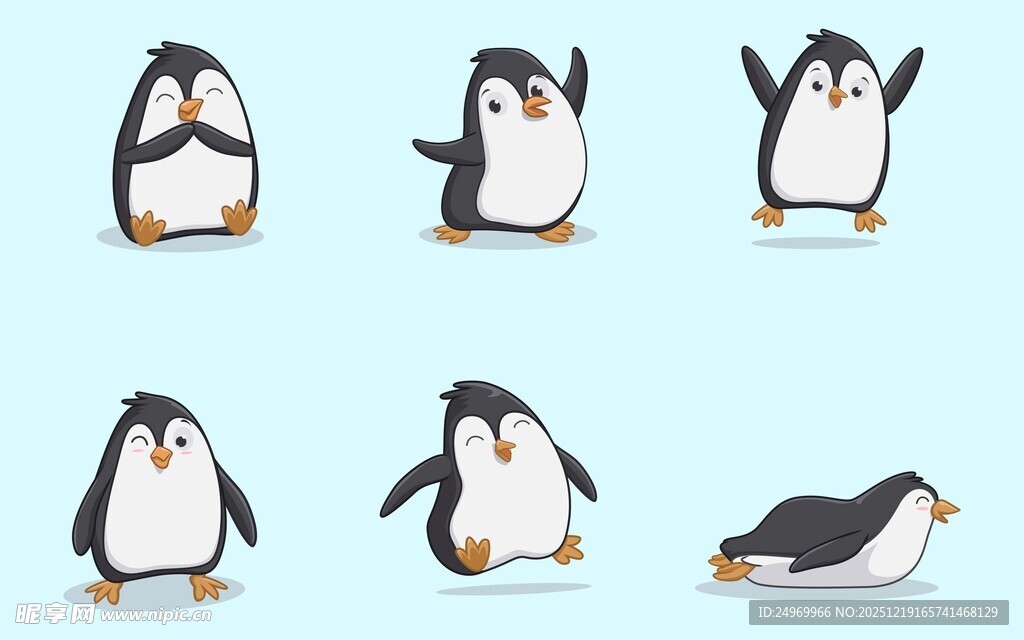 可爱企鹅的多样姿态