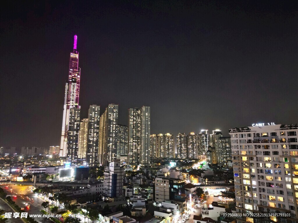 城市璀璨夜景中的高耸建筑