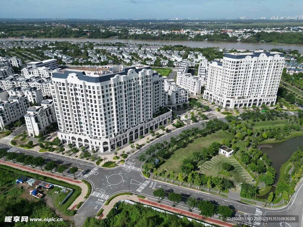 现代城市住宅区鸟瞰图