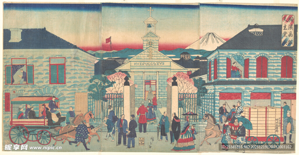 复古小镇热闹街景画面