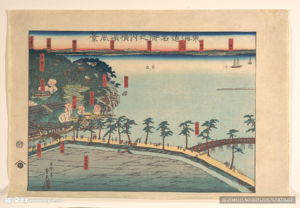 日本浮世绘风格桥梁风景图