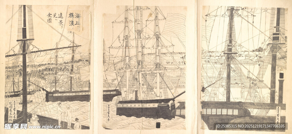 复古帆船画作展示