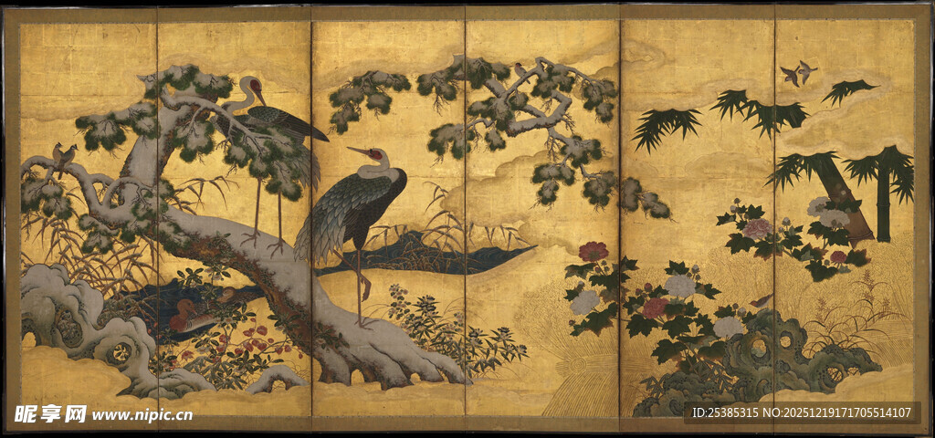 中式花鸟屏风画