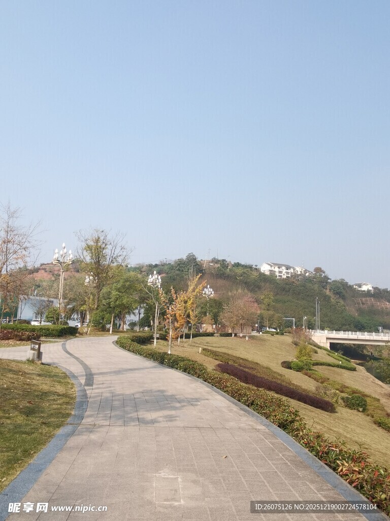 郊外蜿蜒小路的自然景致