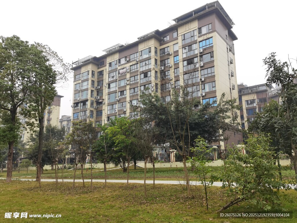 小区住宅楼与周边绿化景观