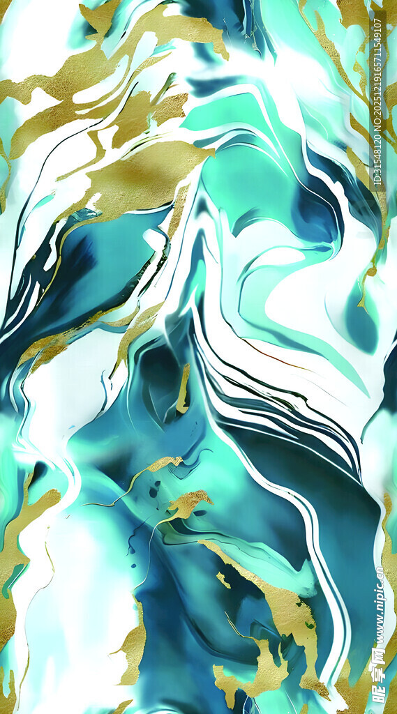 蓝绿金交织抽象纹理图案