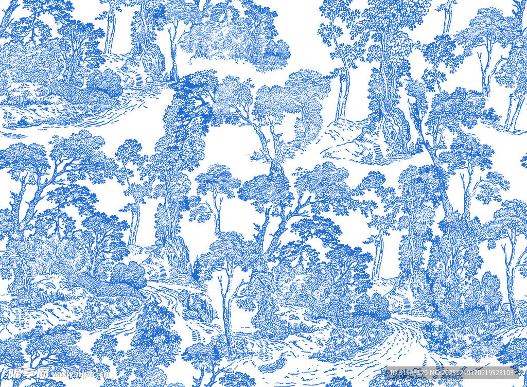 青花瓷上的山水人物图案