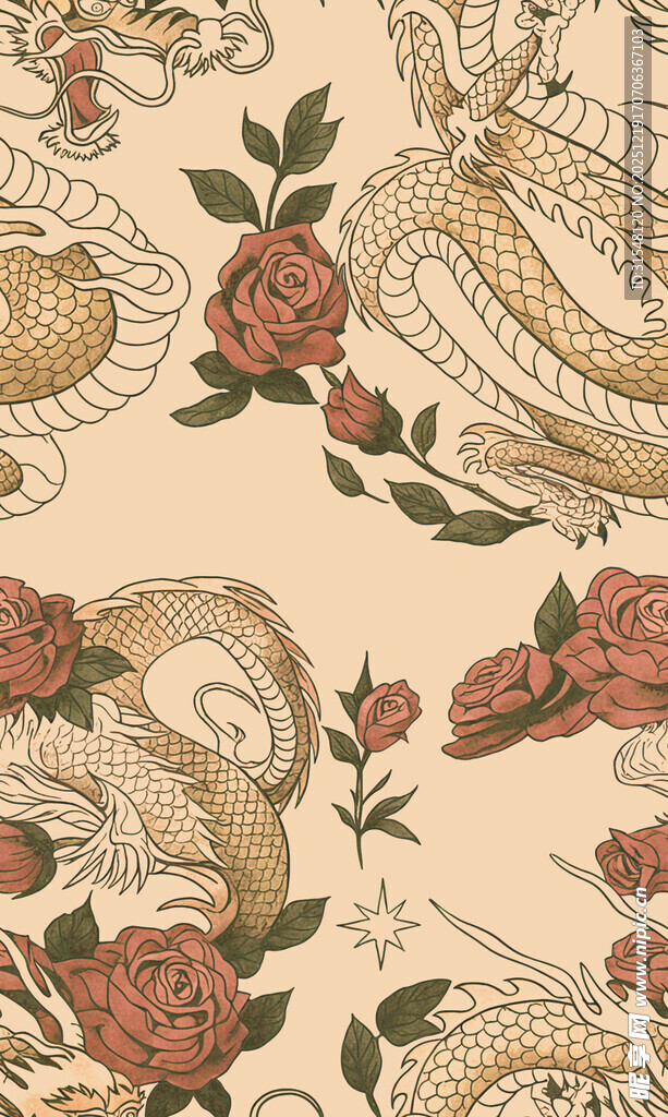复古花卉龙纹图案纹理