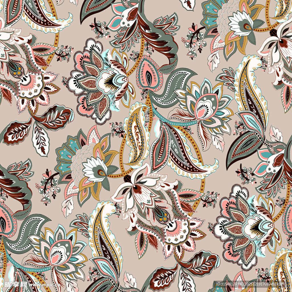 花卉鸟类图案的精美织物