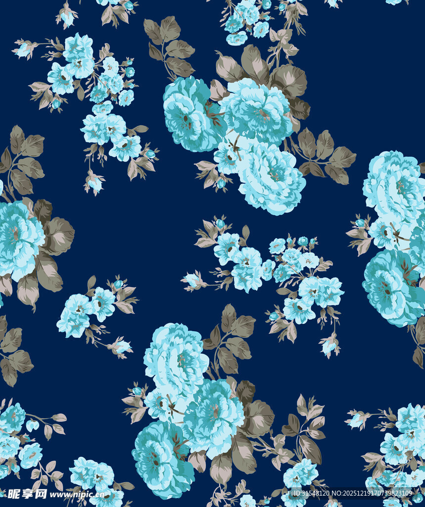 蓝色花卉图案背景纹理