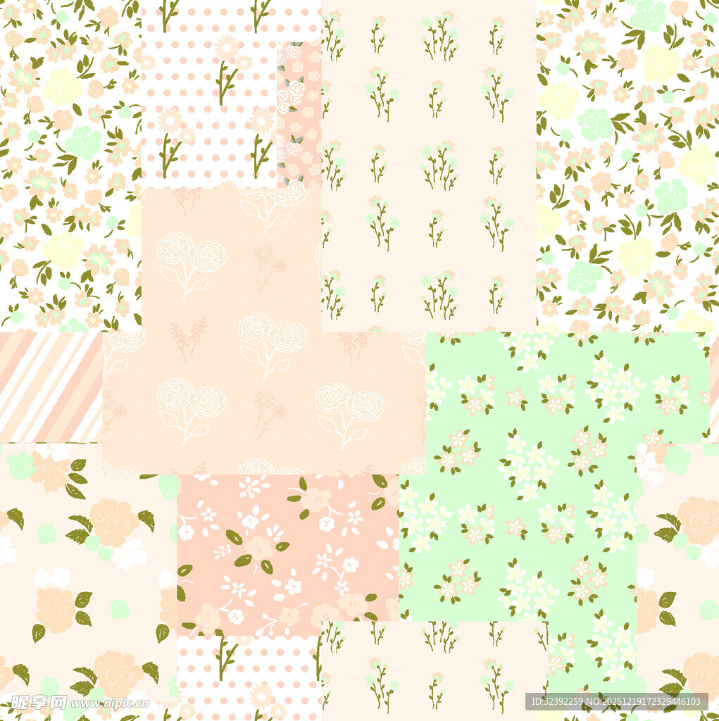 清新花卉仙人掌拼接图案