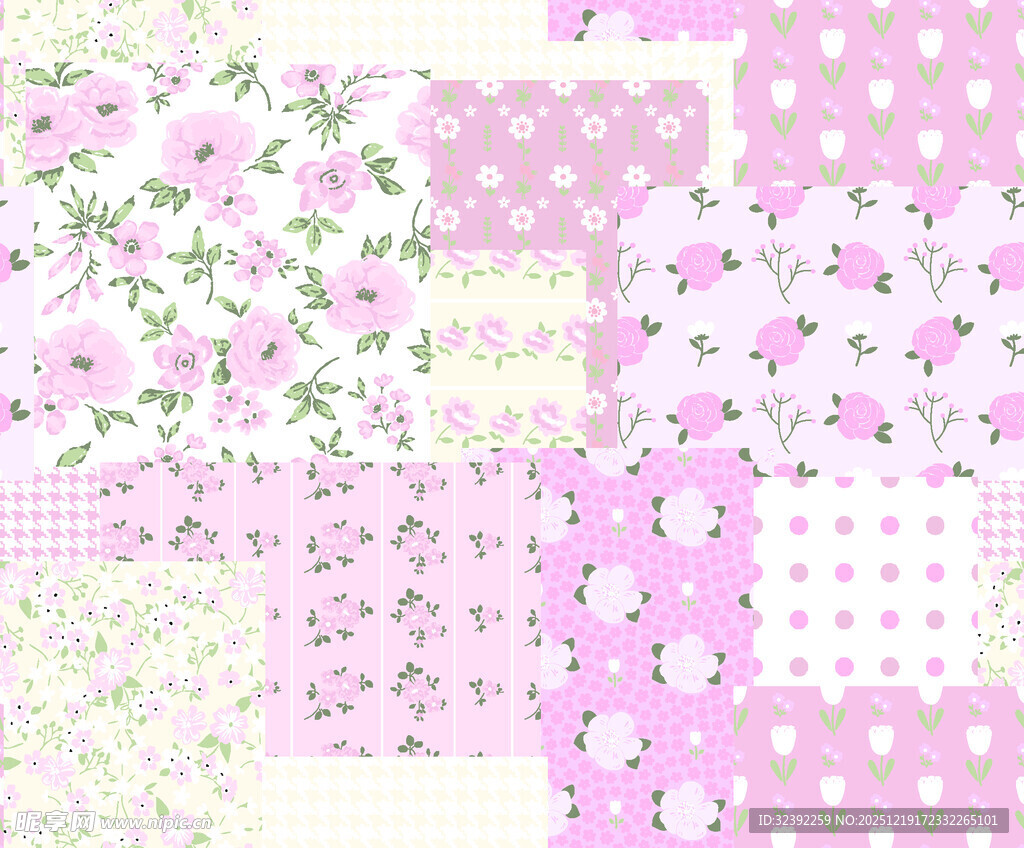 粉色花卉波点图案素材集