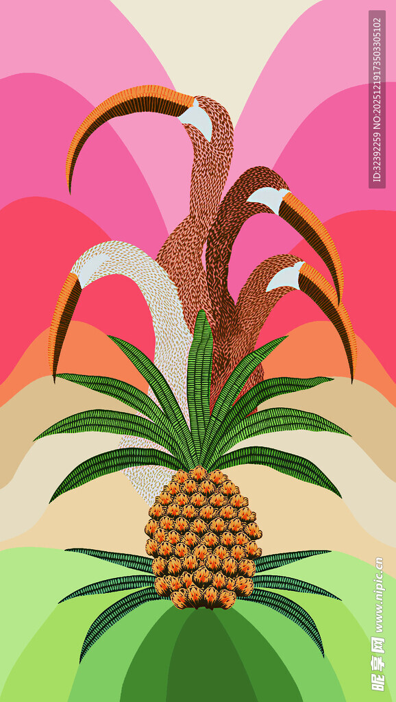 热带风情菠萝插画