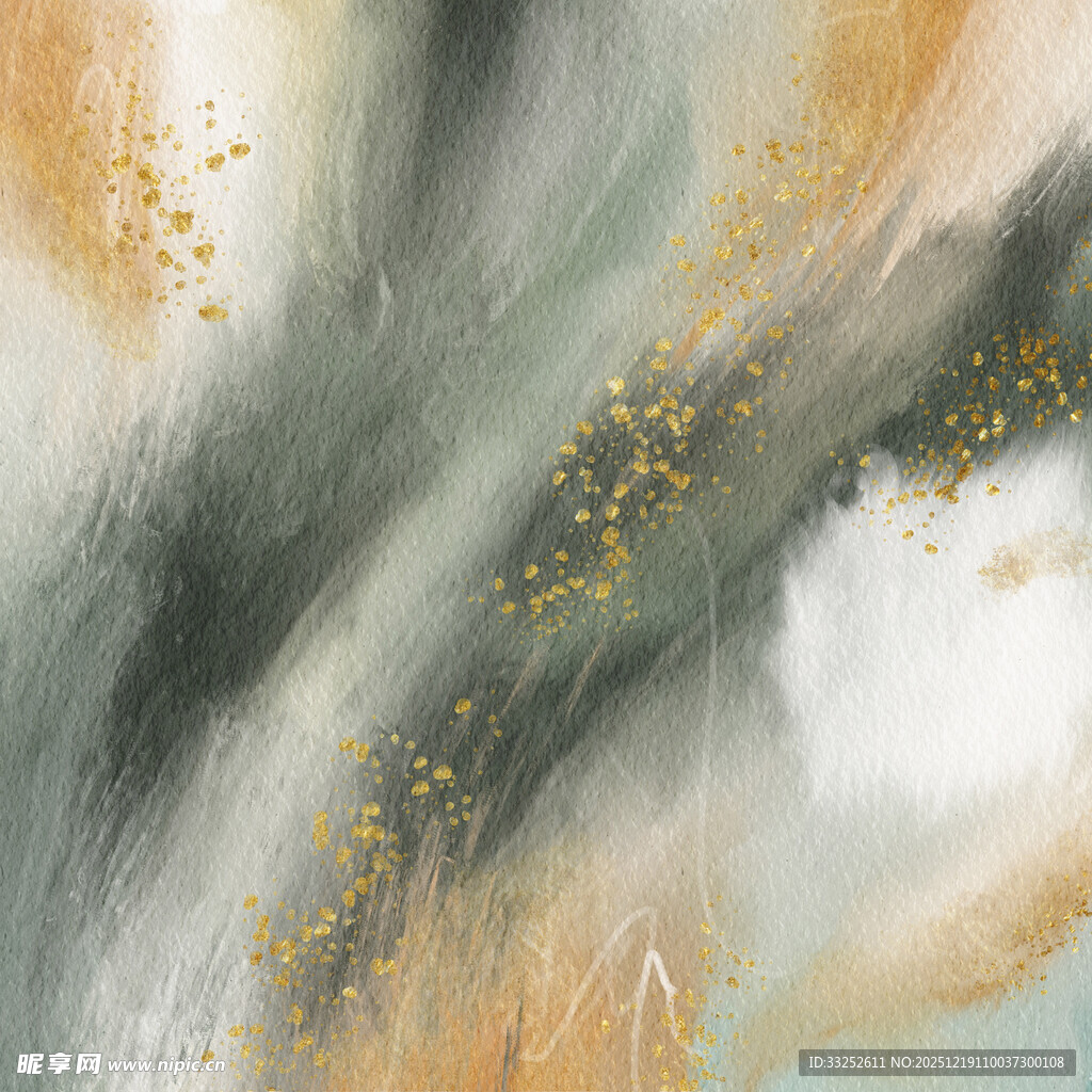 抽象水墨风金色点缀画作