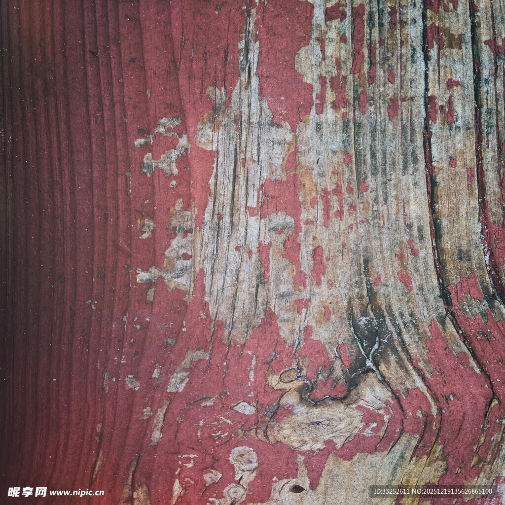 斑驳红漆木纹纹理特写