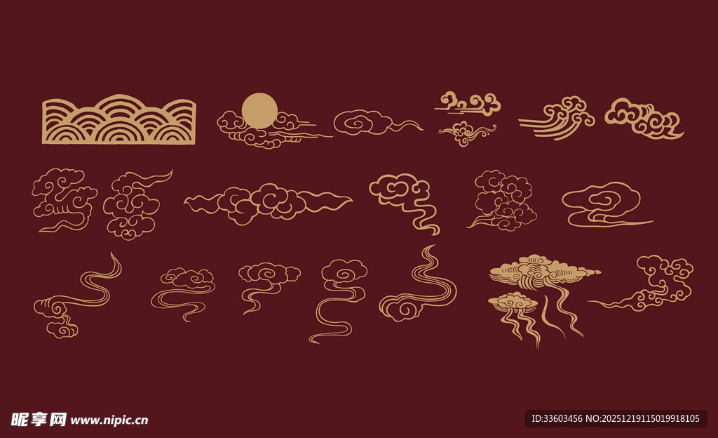 中式古典云月祥瑞图案