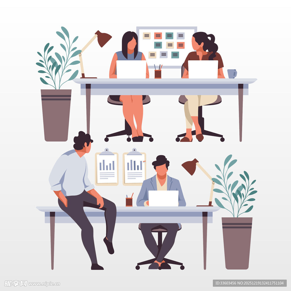 团队办公协作场景插画
