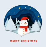 圣诞雪人雪景贺卡图