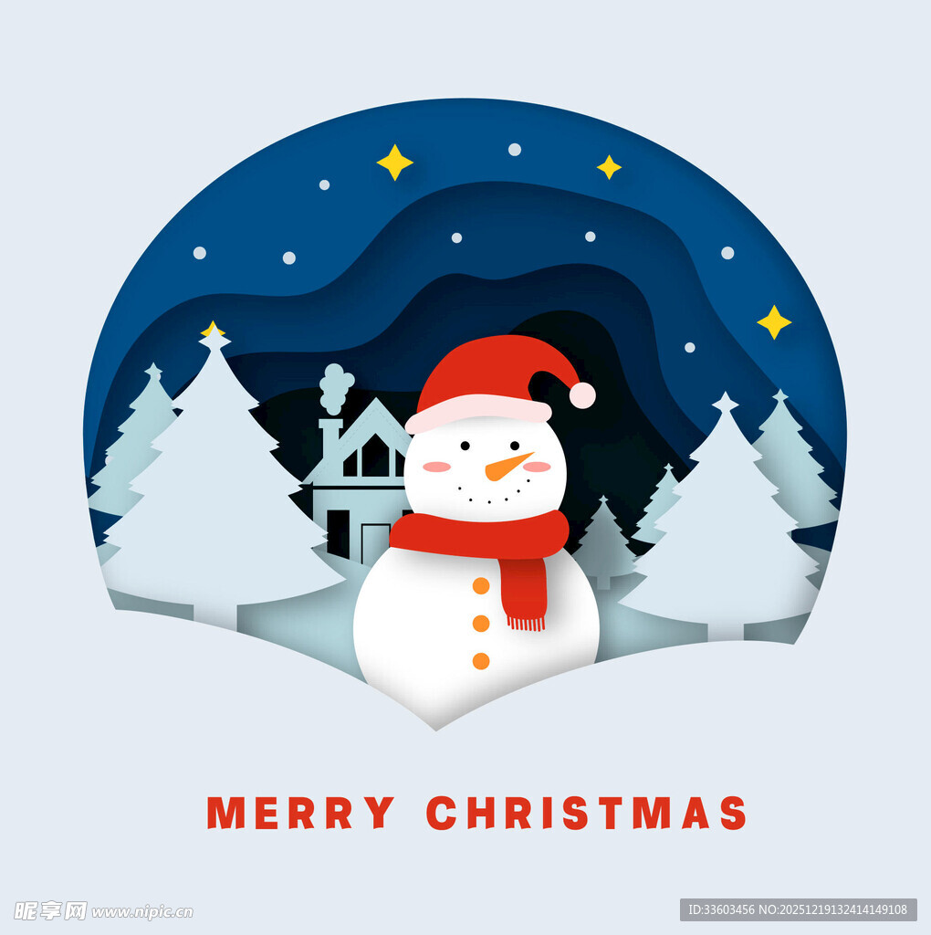 圣诞雪人雪景贺卡图