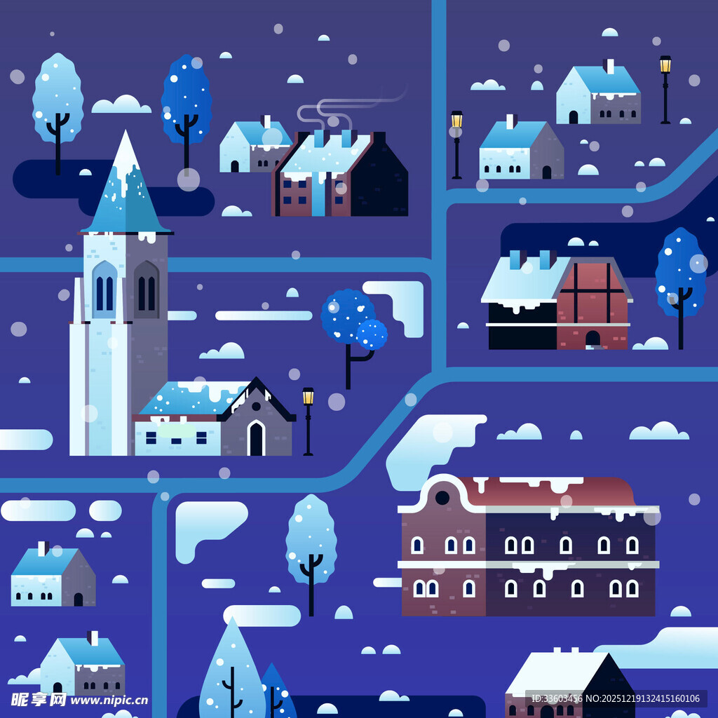 冬日小镇雪景插画