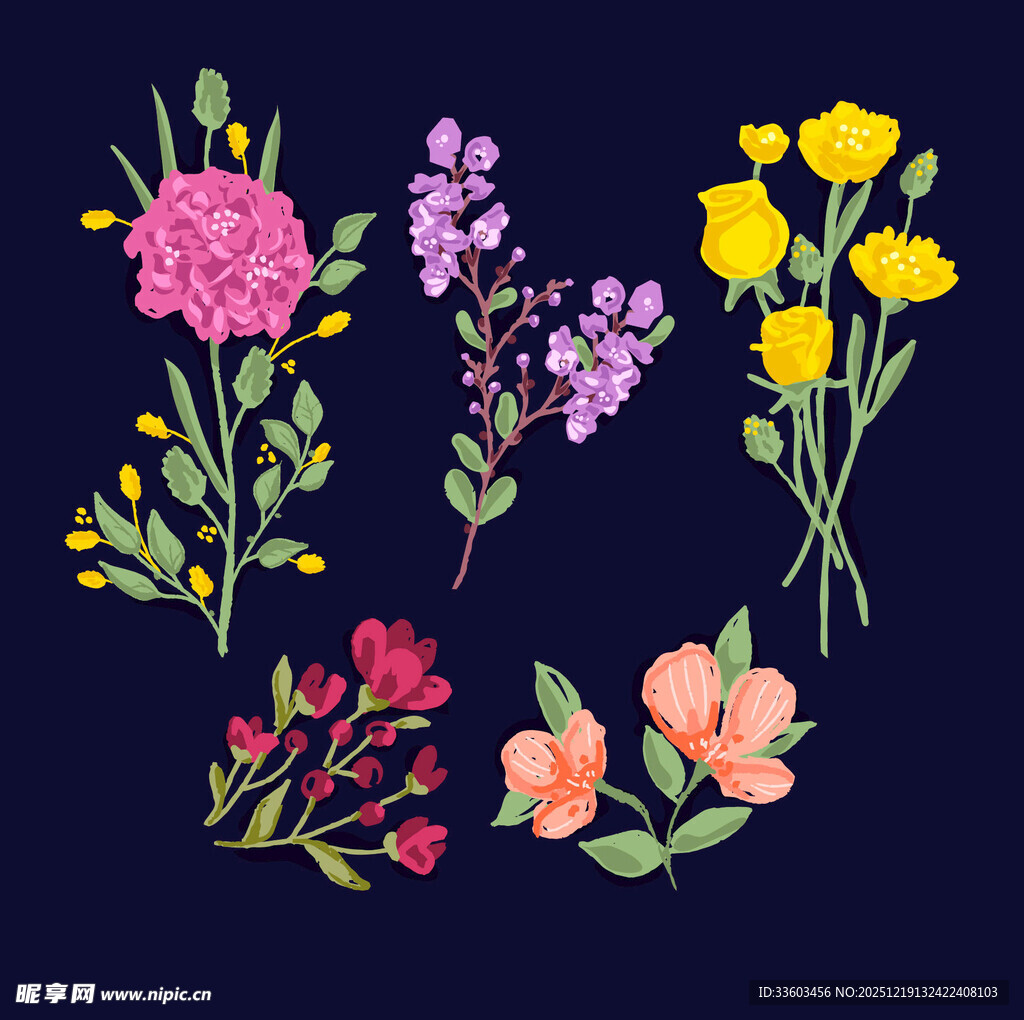 多彩花卉刺绣图案