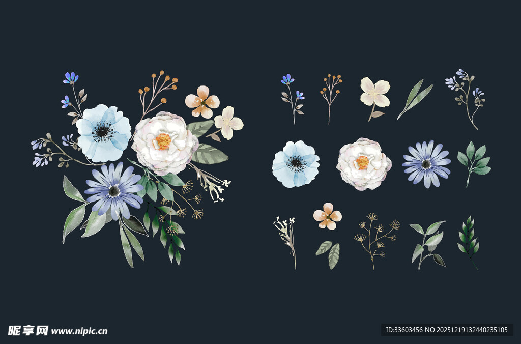 手绘清新花卉组合图案