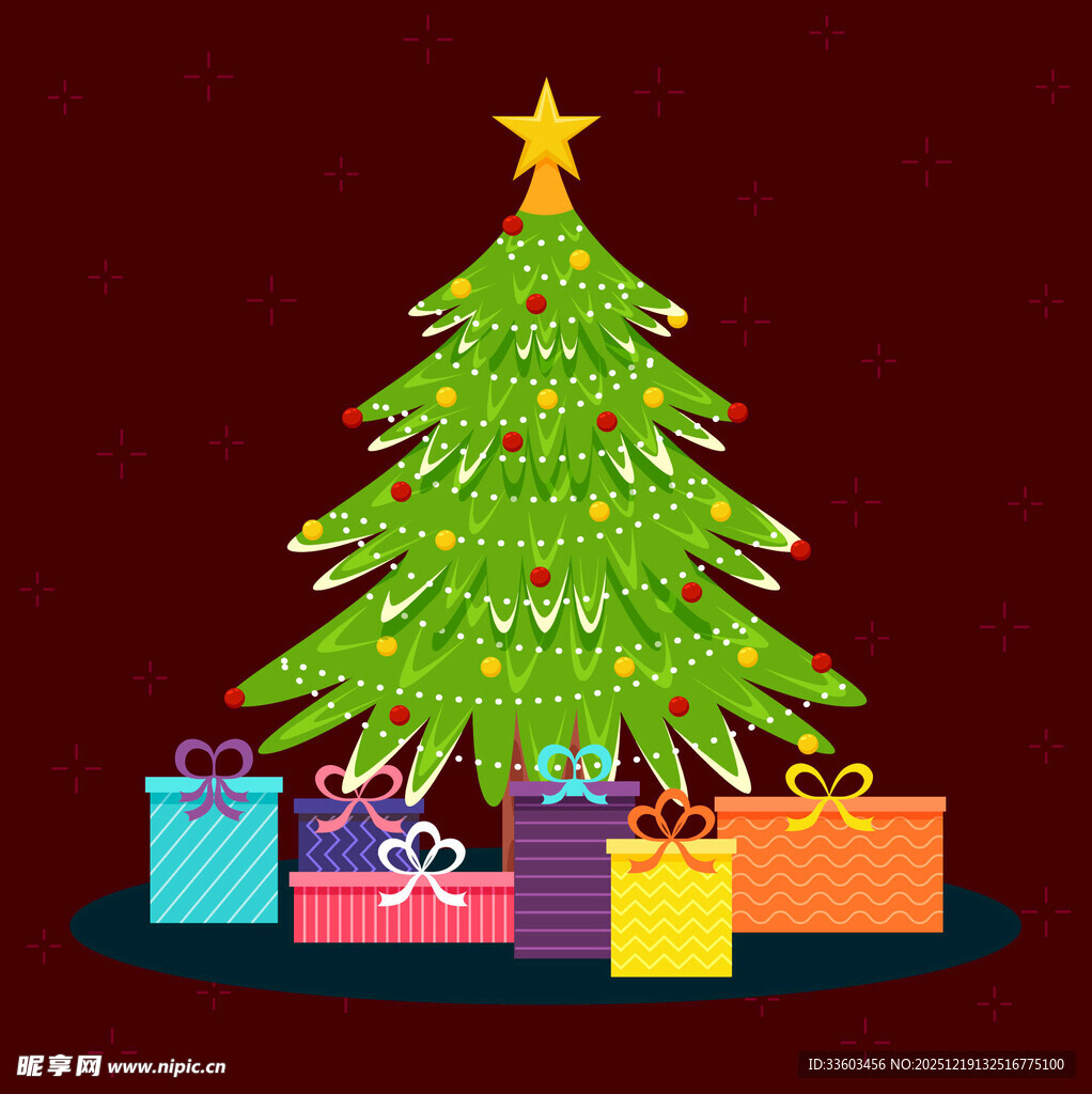 圣诞树旁多彩礼物