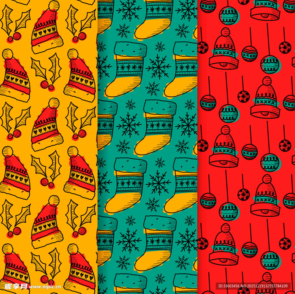 多彩圣诞元素无缝图案