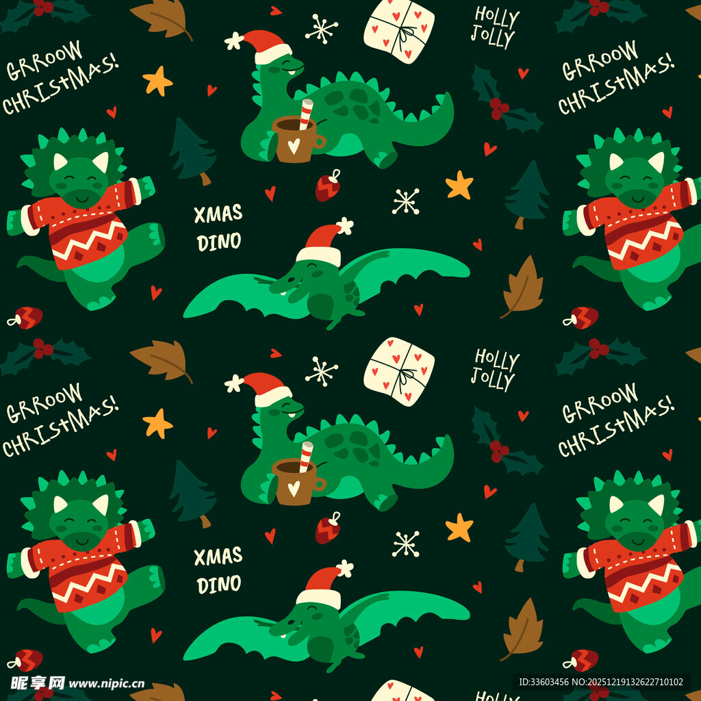 圣诞风恐龙图案装饰元素