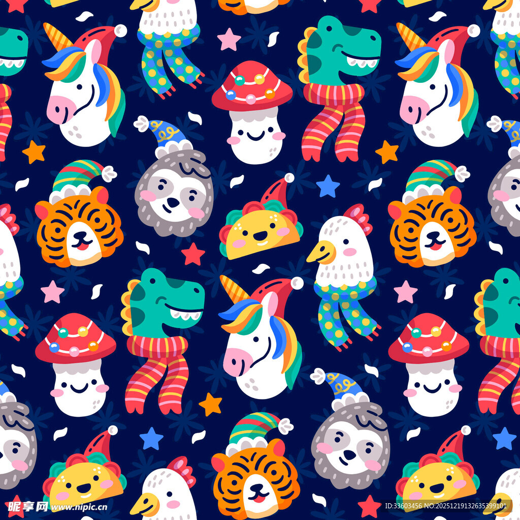 可爱动物圣诞图案背景