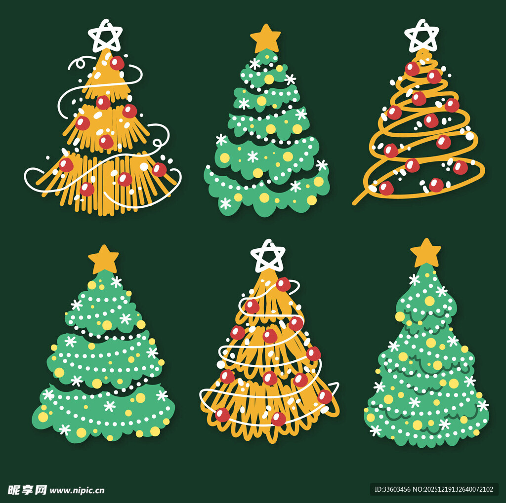 多彩圣诞树矢量装饰图案