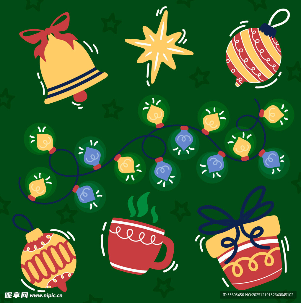 圣诞元素手绘插画图案