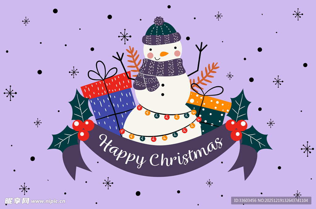 圣诞雪人礼物装饰插画