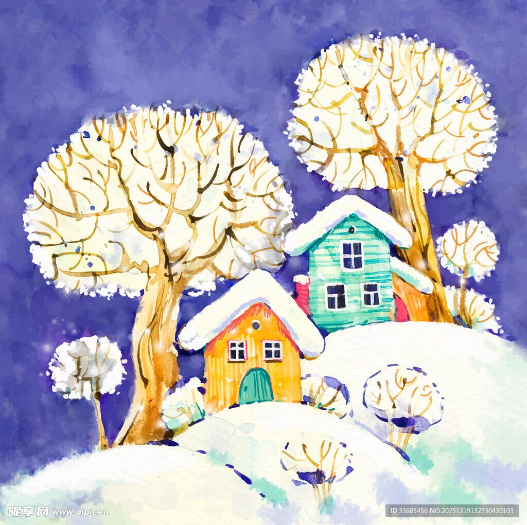 冬日雪景中的温馨小屋