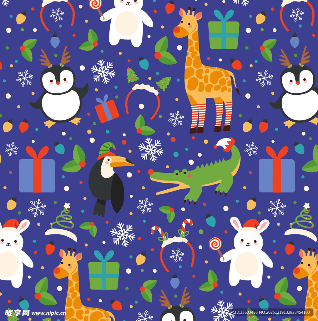 动物圣诞图案背景